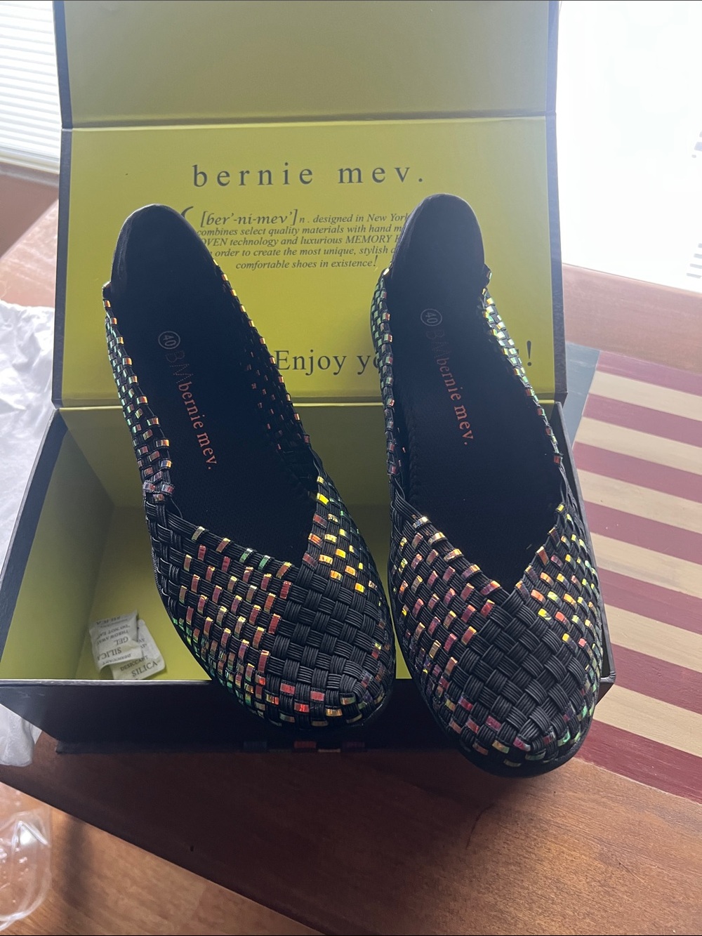 New bernie mev. Black Woven Flats with Multicolor Accents